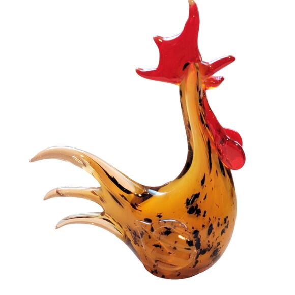 Murano Rooster Figurine Art Glass Farmhouse Country French Kitchen Decor Amber - Picture 1 of 9
